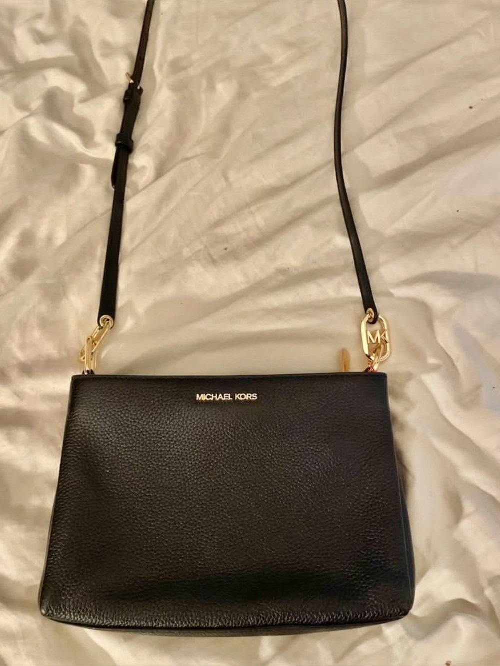Michael Kors Black Leather Pebbled Crossbody with Gold Hardware
